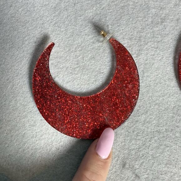 SugarFix By Baublebar C Hoop Earrings Red Sparkly Women Fashion Holiday Jewelry - Picture 3 of 4